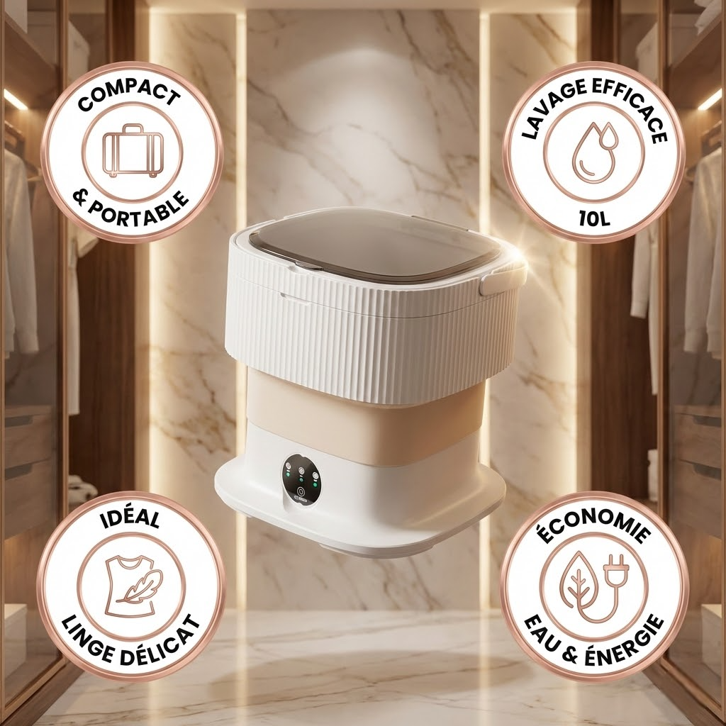 Lunéo™ Aqua Wash – Mini Machine à Laver Pliable Portable